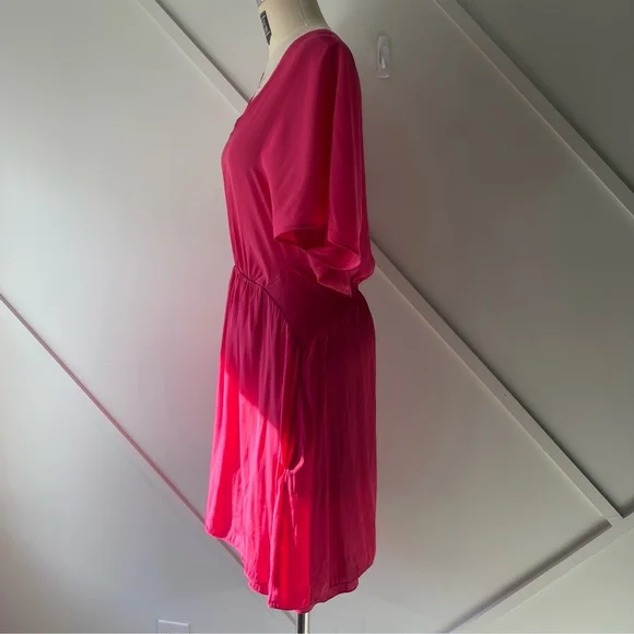 Maje V Neck Short Sleeve Fuschia Pink Flowy Mini Dress - 3 (approx M) - Picture 9 of 16